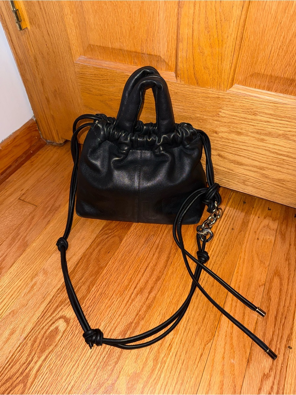 Tous Black Leather Drawstring Bag